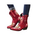 thumbnail image 1 of LUXUR Bottes pour Femmes Brodées Florales Bottines Bout Rond Courtes Rehaussées Chaussures d'Hiver Rouges 11, 1 of 6