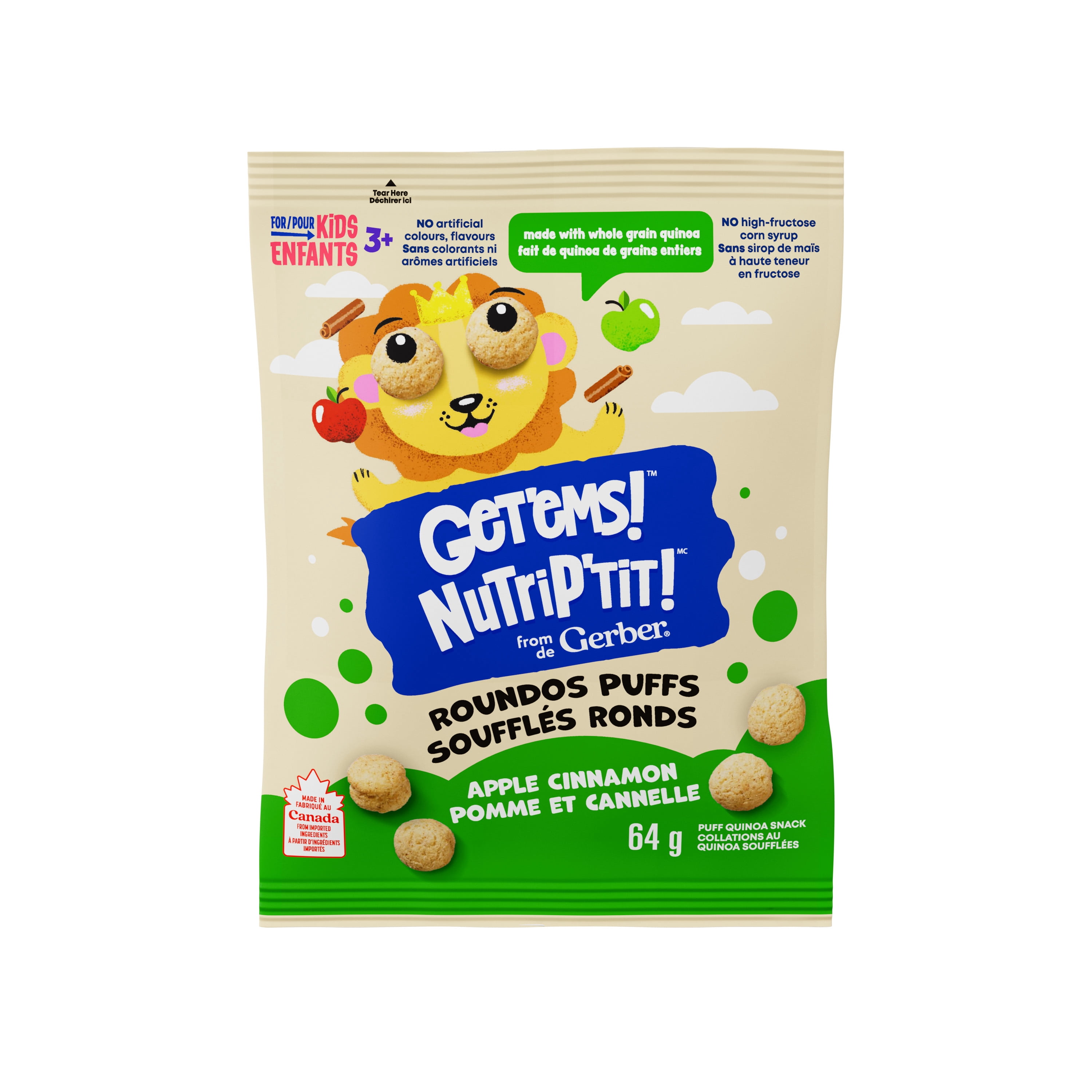 GERBER Soufflés ronds NutriP’tit, pomme et cannelle, avec quinoa de grains entiers