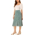 thumbnail image 2 of Unique Bargains Jupe Midi Trapèze pour Femme, Imprimé Feuilles, Sarcelle, TG, 2 of 7