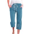 thumbnail image 1 of Pantalon en Coton et Lin Femme Mode Femmes Taille Haute Jambe Droite Poches Imprimé Coton et Lin Décontracté Poches Pantacourts Pantalon Taille Haute Pantacourts pour Femmes Pantalon Taille Haute pour Femmes, 1 of 3