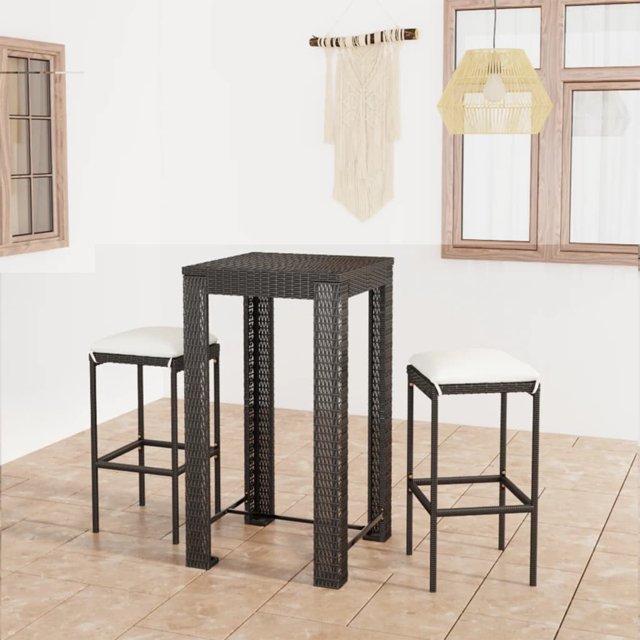 vidaXL Ensemble de Bar de Jardin 3 Pcs avec Coussins Poly Rotin Noir