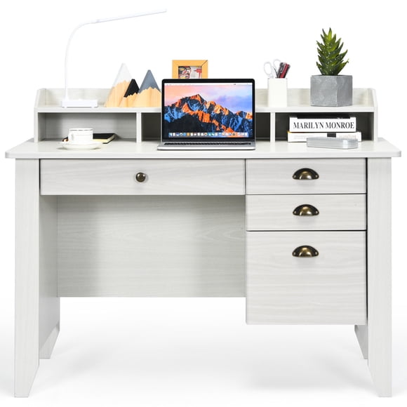 Giantex Bureau d'Ordinateur Vintage, Table d'Ordinateur pour Bureau à Domicile, Grand Bureau d'Étude en Bois pour Cadre, Blanc