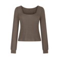 thumbnail image 1 of Timegard T-Shirts à Manches Longues pour Femmes Col Rond Hauts Décontractés Couleur Unie Confortables Basiques Blouses Tendance, 1 of 4