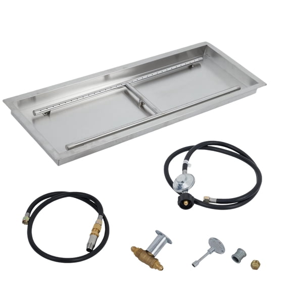 Trousse de Poêle Jetable pour Foyer Encastré DIY, Insert Rectangulaire pour Foyer au Gaz en Acier Inoxydable 304 avec Jetable et Boyau, Compatible NG/LP, Résistant à la Rouille - 48 x 14 Po, Argent, avec Tuyau