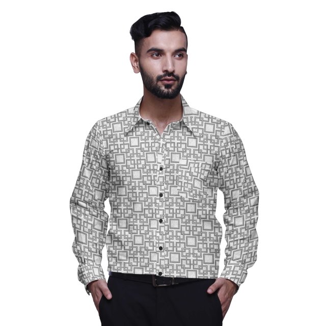 BESTMAN Long Sleeve Formal Shirt For Men Printed Button Down Cotton Men Shirts