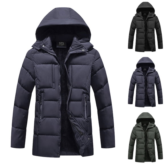 AnuYalue Long Winter Coats for Men Winter Thicken Detachable Hood Coat Full Zip Warm Parka Long Sleeve Overcoat with Pockets