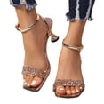 thumbnail image 4 of Gold Women'S High Heel Sandals Square Toe Open Toe Rhinestone Decoration Slim Heel Design For Party Gathering Beach Leisure Daily Casual Wearing, 4 of 9