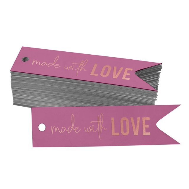 Inkdotpot Pack Of 100 Real Rose Gold Foil Paper Tags Made With Love Text Favor Hang Tags