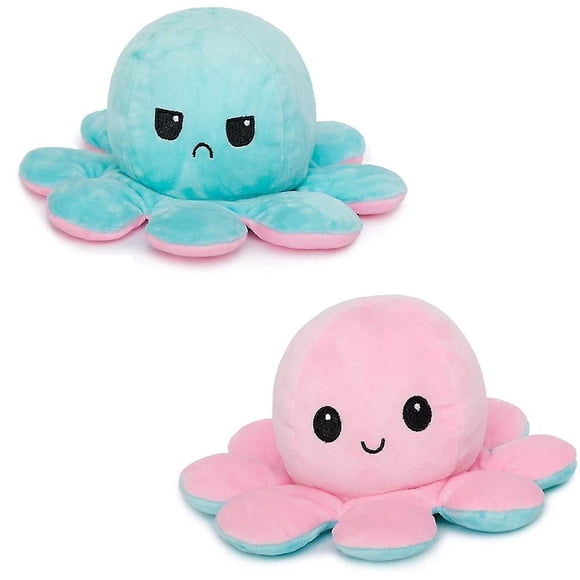 2023-plush Octopus Reversible Cute Flip Soft Toy Gift Happy Sad Pink