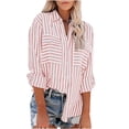thumbnail image 1 of Hauts pour Femmes à Rayures Imprimées, Chemise à Simple Boutonnage à Manches Longues, Hauts en Coton et Lin, 1 of 5