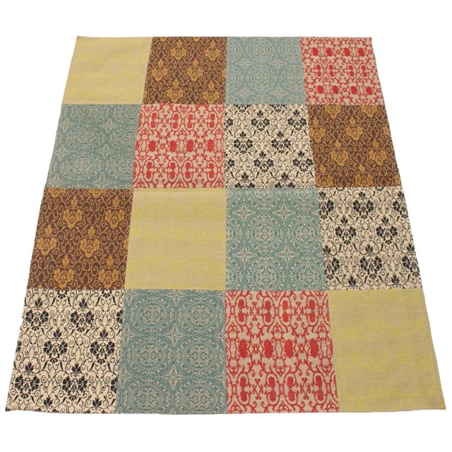 ECARPETGALLERY 5'8" x 7'5" Contemporary Collage Handmade Area Rug for Living Room, Dining Room and Bedroom in Blue