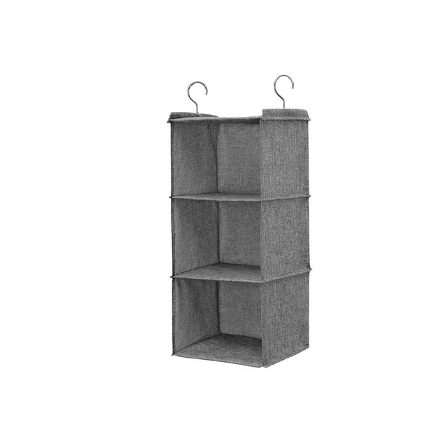 fastboy Cotton Linen Hanging Closet Multi Layers Pockets Clothes Organizer Bag Folding Shelves Dual Hooks Wardrobe Sorting Rack Gray 3 Layers