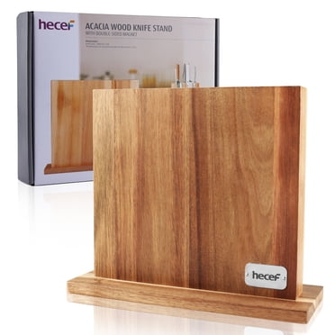 Hecef Bloc Magnétique Puissant pour Couteaux, Support de Couteaux de Cuisine en Bois d'Acacia à Double Aimant Latéral Sans Couteaux