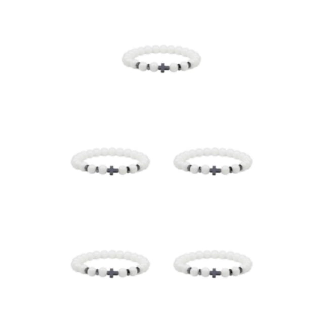 Baohd Fashionable And Comfortable Beaded Bracelets. Easy Matching For Any Style Beaded Cross Bracelets Stone Beads Bracelets porcelain white 5Set