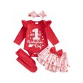 thumbnail image 1 of Gupgi Spring Baby Girl Valentines Day Outfit, Ruffle Long Sleeve Romper+Heart Layered Ruffle Shorts+Socks+Bow Headband, 1 of 9
