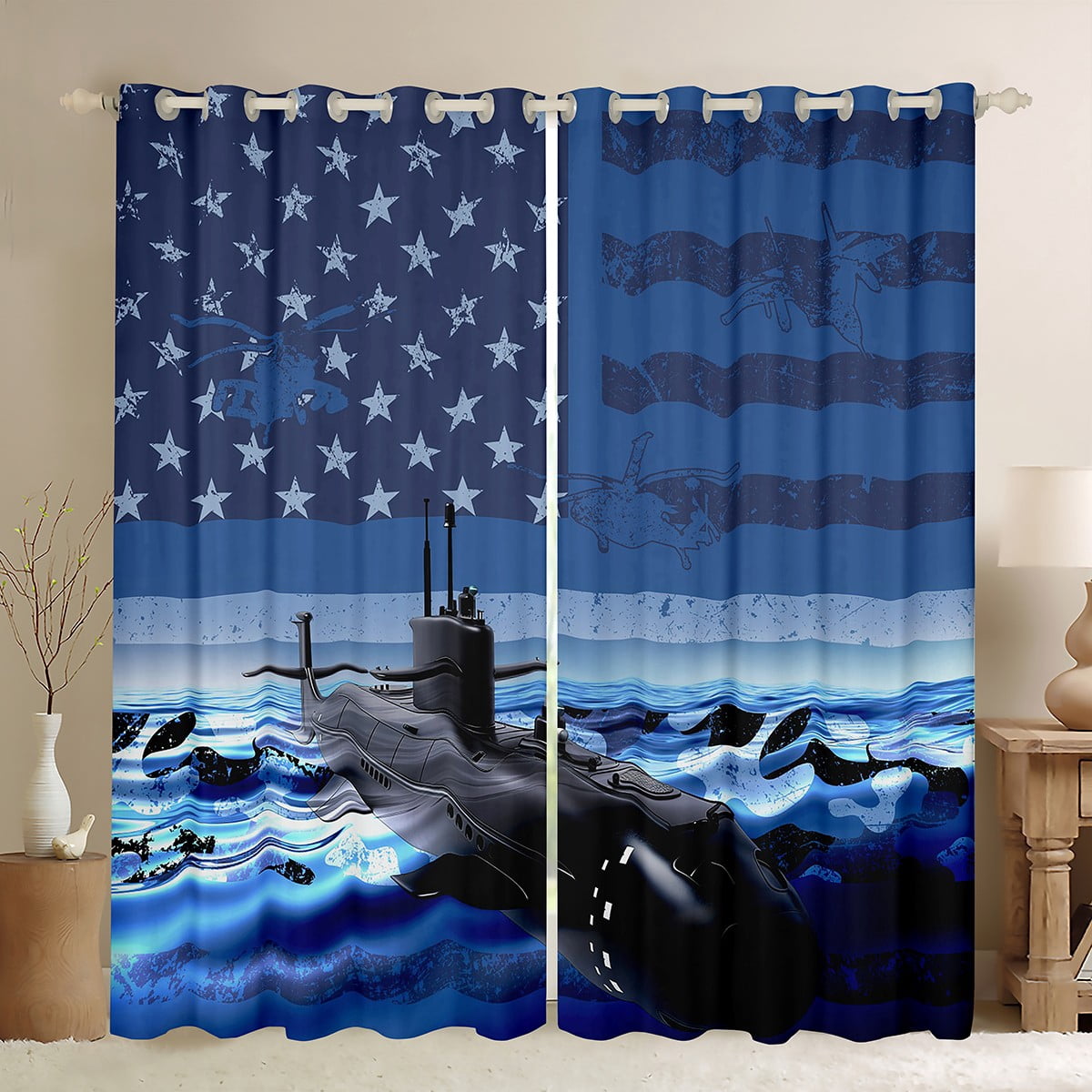 American Flag Curtains Camo Aircraft 30%-50% Blackout Curtains For ...