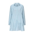 thumbnail image 4 of FcBaudy Robe à Manches Longues à Col Rabattu, Robes de Printemps pour Femmes, Robes pour Femmes Mode Robes pour Femmes Décontractées à Manches Longues à Rayures Imprimées Robe Chemise à Revers Jupes Rebondissantes pour Dames sur Tous les Côtés, 4 of 5