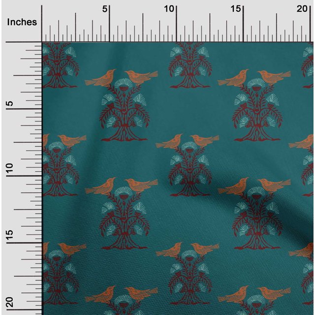 oneOone Cotton Poplin Fabric Bird & Tree Block Print Fabric By Yard 42 Inch Wide