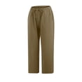 thumbnail image 4 of Pantalons Larges pour Femmes Décontractés en Coton Lin avec Cordon de Serrage Taille Élastique Pantalons Courts Larges pour Femmes, 4 of 6