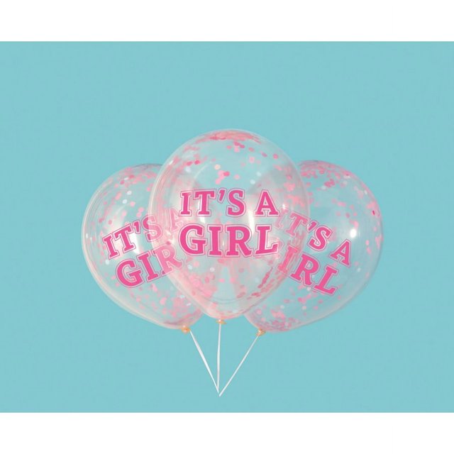 12" Girl Clear Latex Balloons with Pink Confetti 6ct