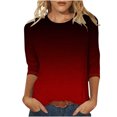 thumbnail image 1 of VSSSJ Hauts à Manches 3/4 pour Femmes Décontractés Tendance Imprimé Dégradé Manches Raglan Col Ras du Cou Coupe Décontractée Tunique Respirante T-Shirt Bordeaux S, 1 of 4