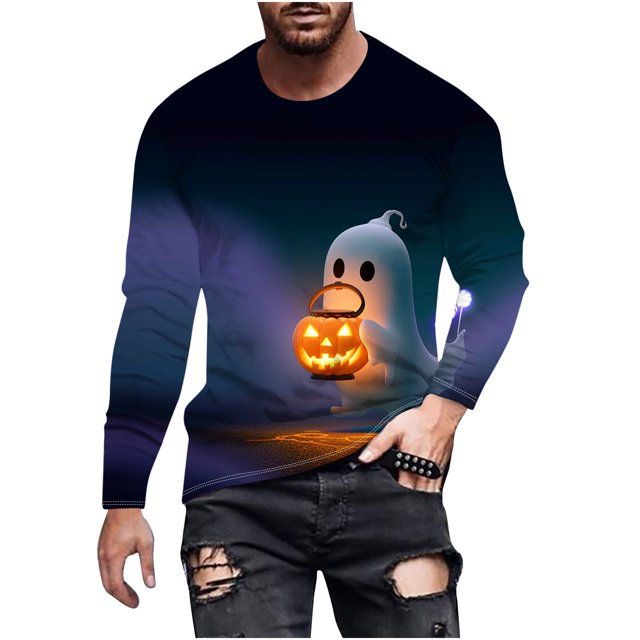 Pisexur Chandails en Molleton Oversize d'Halloween pour Hommes Chandails en Molleton Graphiques de Festival Amusants Manches Longues Pull Décontracté Col Rond Grande Taille S-6TG