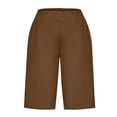 thumbnail image 4 of Timegard Womens Shorts Cotton Linen Elastic Waist Solid Color Summer Knee Length Trousers with Pockets, 4 of 6
