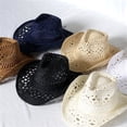 thumbnail image 4 of Straw Hat Ventilated Hollow  Collapsible Western Cowboy Beach Hat Photo Props, 4 of 10
