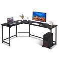 thumbnail image 1 of Gymax Bureau d'Ordinateur d'Angle en Forme de L Table d'Étude pour PC Portable Bureau Noir, 1 of 10