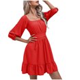 thumbnail image 1 of AherBiu Boho Dresses for Women 3/4 Sleeve Square Neck Ruched Ruffle Summer Beach Cute Mini Dress, 1 of 7