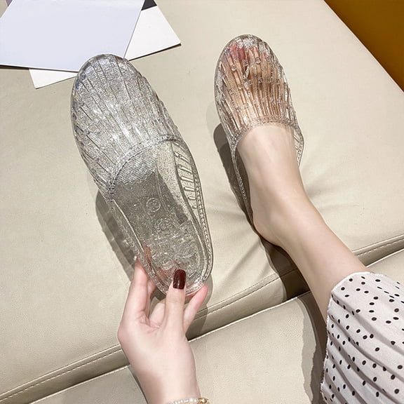Apmemiss Sandals for Women 2025 Comfortable Clearance Summer Hollow Out Flat Sandals Women's Casual Shoes Crystal Plastic Jelly Shoes Mom Birthday Gifts