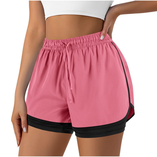 Plebaso Women's 2 in 1 Running Shorts Elastic Waist Drawstring Athletic Shorts Lightweight Workout Shorts