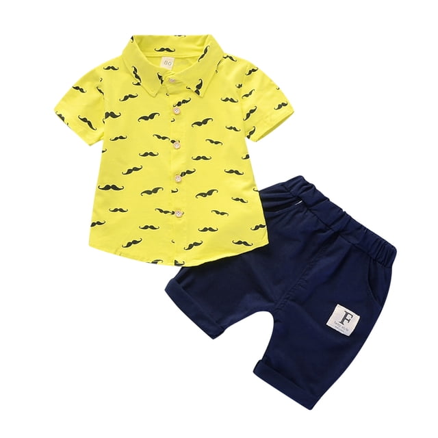 MIASHUI Toddler Boy Cotton Summer Short Sleeve T-Shirt and Short Set,Yellow,2-3 Years