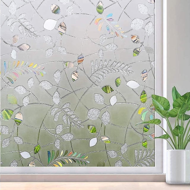 Film pour Fenêtre Intimité avec Effet de Verre Mat Givré et Motifs de Feuilles Décoratifs. Ce Film Autocollant de protection UV Bloque 96 % des Rayons Ultraviolets Nocifs Tout en Laissant Passer la Lumière Douce. Idéal pour les Fenêtres et Portes Vitrées des Salons, Cuisines, Bureaux et Magasins. Dimensions : 17.5 x 78.7 Pouces (44.5 x 200 cm).