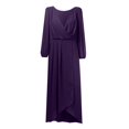 thumbnail image 5 of Robes d'Été pour Femmes 2025 en Chiffon Col en V Manches Longues Plissées Longueur Midi Robe d'Été Violette TTTG, 5 of 5