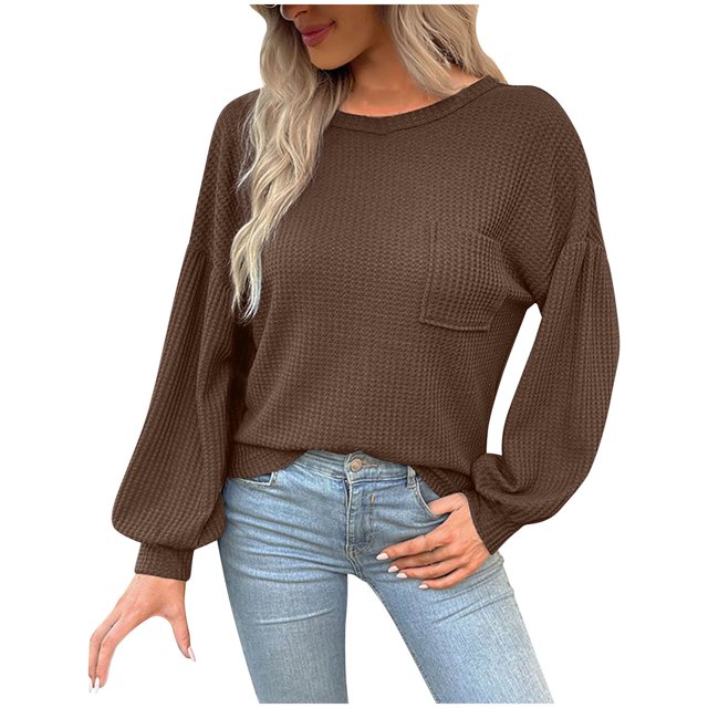 Timegard T-Shirts pour Femmes à Manches Longues à Col Rond Hauts Basiques Décontractés Confortables Blouses de Couleur Unie