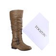thumbnail image 5 of Bottes Cavalières à Fermeture Éclair pour Femmes, Hauteur Genou, Décontractées, Talon Plat Bas, Bottes d'Hiver, Chaussures (Cognac, 11), 5 of 5