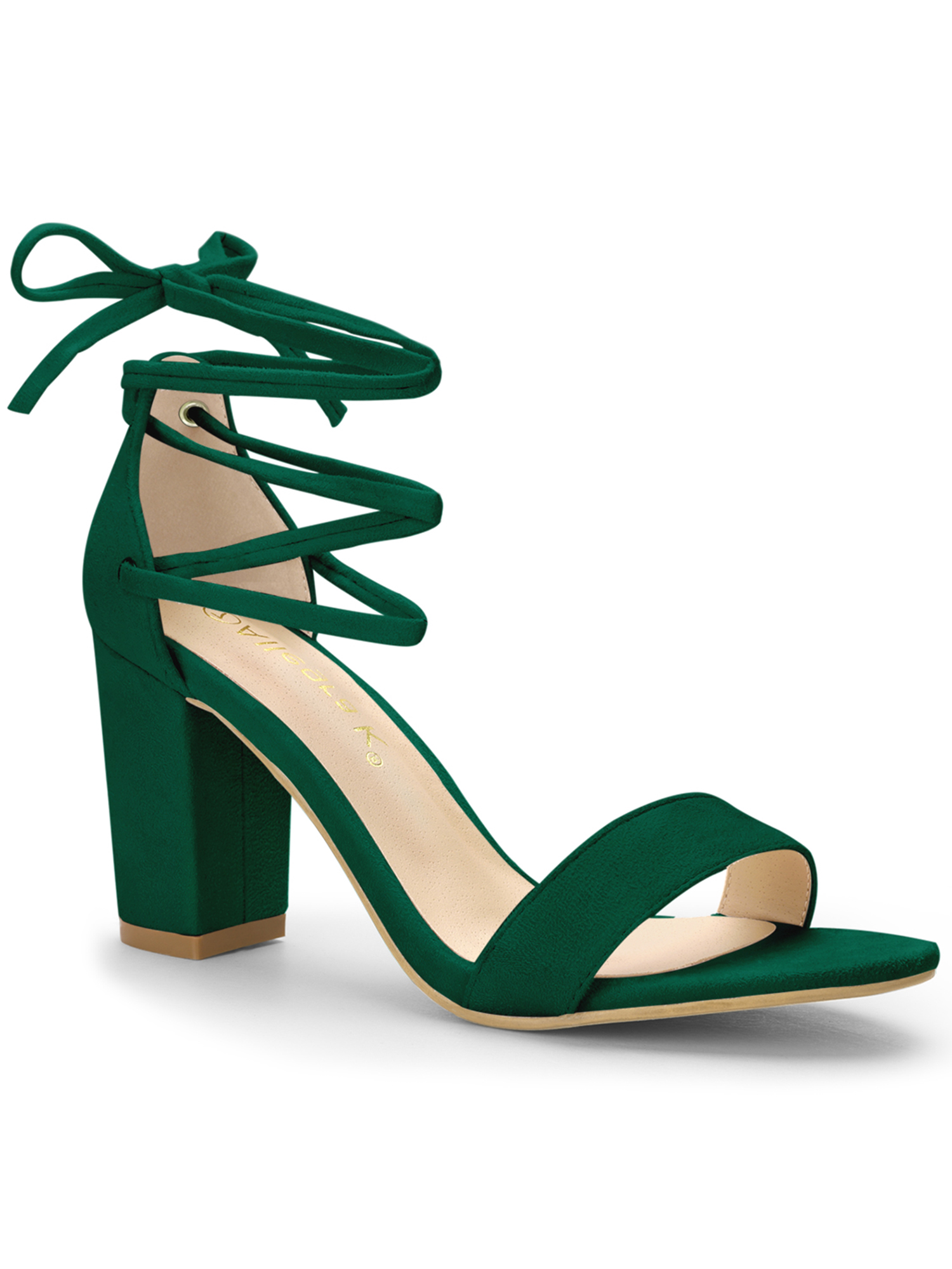 BLISSFUL STEP Sandales pour Femmes Unies d'Été à Talons Blocs à Lacets Vert 8