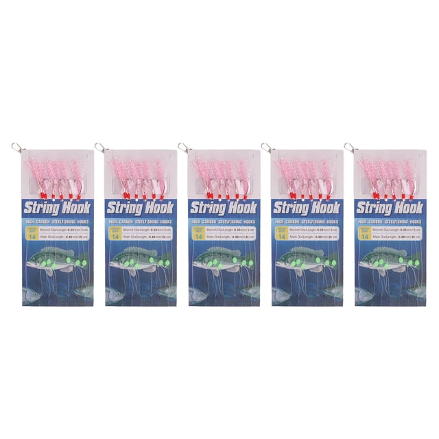 Feather Bait String Hooks, Luminous Fishing Bead Fishing String Hooks Carbon Steel Lightweight For Saltwater 14