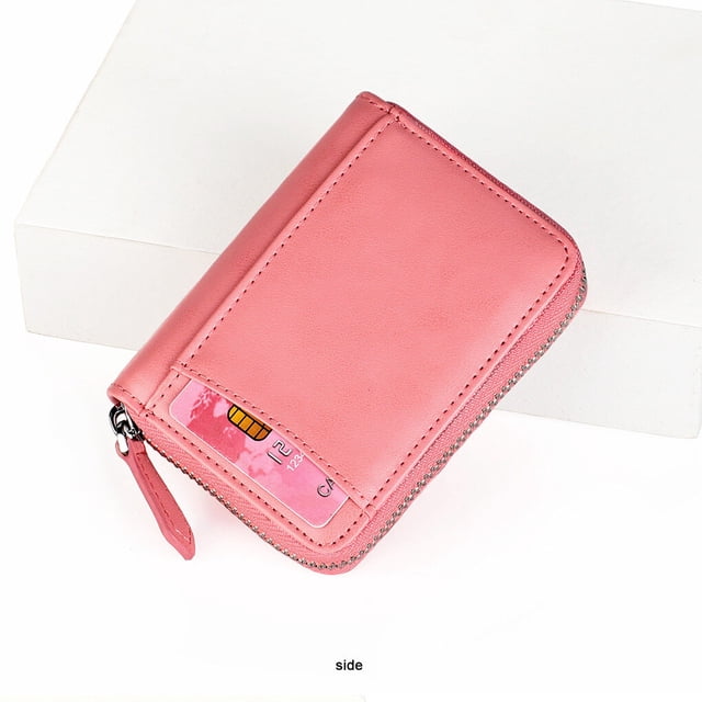 facefd Coin Purse Men Short Money Bag Change Mini Wallet Pocket Zipper Rfid Blocking Card Holder Cowhide Lady Fashion for Office Pouch Pink