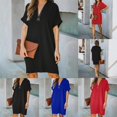 thumbnail image 4 of AMERTEER Robe de Bureau Décontractée pour Femmes, Col en V, Manches Courtes, Couleur Unie, Longueur Genou, 4 of 14