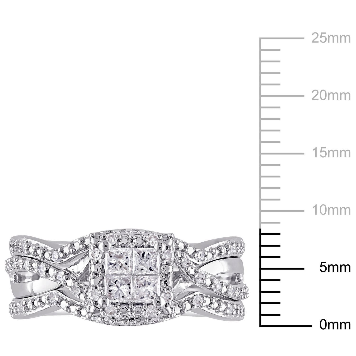 Ensemble nuptial de forme auréole Miabella avec diamants de coupe princesse et de coupe ronde 0,50 CT poids total en argent sterling