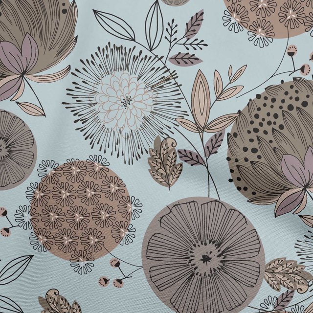 oneOone Velvet Light Blue Fabric Asian Floral Craft Projects Decor Fabric Printed By The Yard 58 Inch Wide