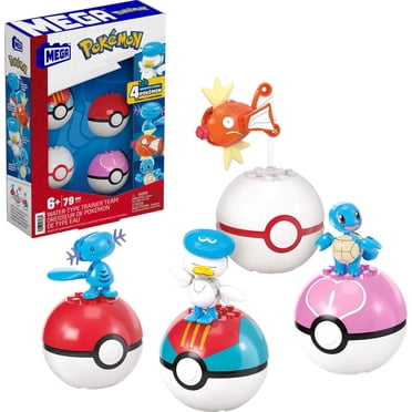MEGA Pokémon Water-Type Trainer Team Building Toy Kits with 2 Action Figures (79 Pieces) for Kids