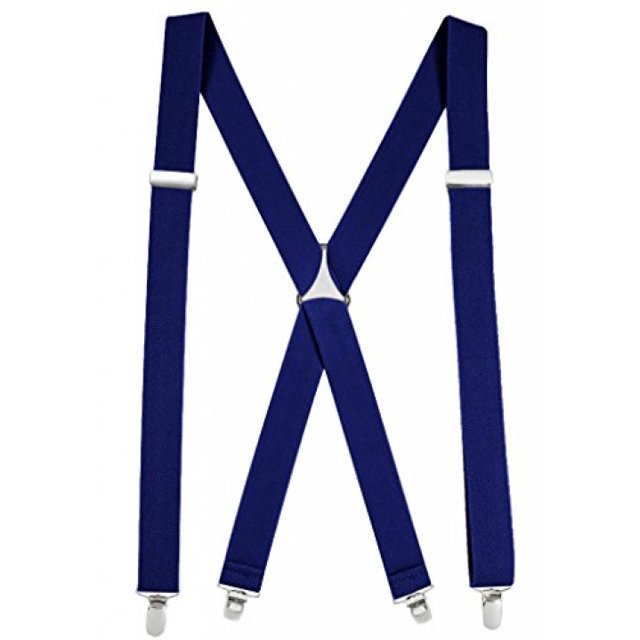 Mens Elastic X-Back Adjustable Straight Clip On Suspenders - Royal Blue (Regular 46" Long)