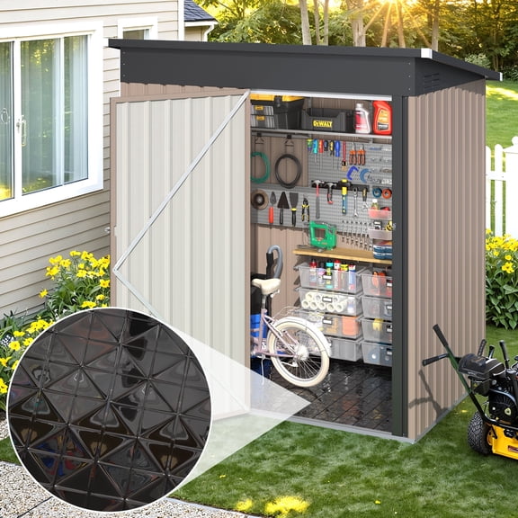 YODOLLA 5 x 3 Ft Metal Outdoor Storage Shed with Plastic Floor Base, Grey