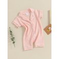 thumbnail image 3 of xiaxaixu Baby Boys Girls Jumpsuits Short Sleeve Lapel Collar Button Down Textured Rompers Newborn Pajamas, 3 of 8