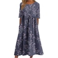 thumbnail image 1 of UPPADA Womens Summer Floral Dresses Casual Bohemian Crewneck Ruffles Long Maxi Dress Elegant Ladies Short Sleeve Beach Dresses,Robe Ete Pour Femme Taille Plus Navy,XXXL, 1 of 5