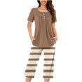 thumbnail image 1 of Timegard Ensembles de Pyjamas pour Femmes 2 Pcs Détente Col Rond Manches Courtes Haut Pantalon Capri à Rayures avec Poches Tenues, 1 of 7
