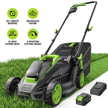 Steelite Tondeuse à Gazon Sans Fil de 13 Pouces, Tondeuses Électriques 21V avec Moteur Sans Balais pour Jardin, Réglage de 5 Hauteurs, Batterie 4,0ah et Chargeur Inclus
